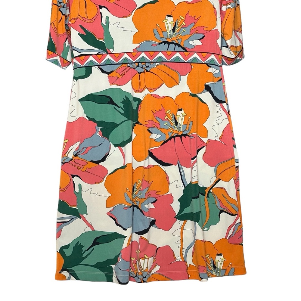 60’s Style Floral Surplice Bodice Knee Length Split Sleeve Dress L BCBG MaxAzria - Picture 10 of 12